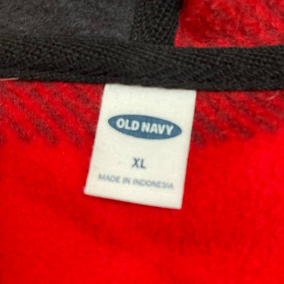 Old Navy Women's XL One-Piece Hooded Pajama Black Red Plaid Flannel Zip Front - Picture 6 of 13